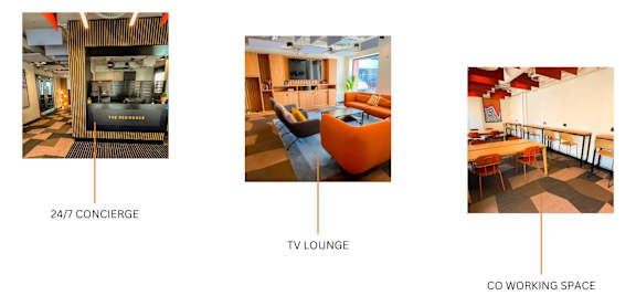 three views of a living room with a tv and a dining room