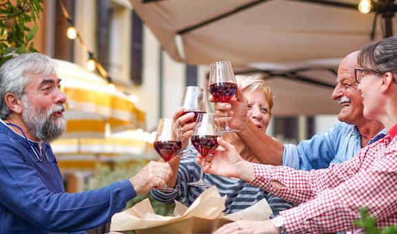 Group of People Toasting with Wine Glasses at Hampton Apartments, Clearwater, FL