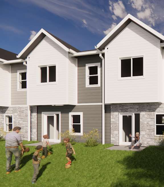 A Simonson company logo is on a rendering of a residential building. at Callaway at Holland Pointe Apartments, Iowa