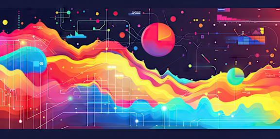A colorful abstract image with various geometric shapes and lines.