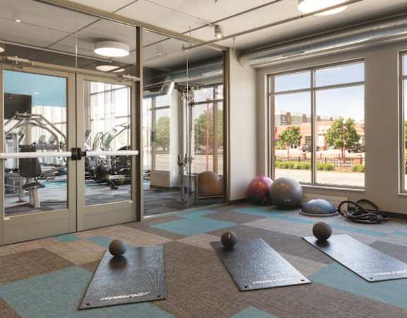 PRIVATE GROUP FITNESS AREA at Galante at Parkside Apartments