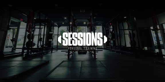 an image of a gym floor with the wordsessions personal training on it at The Lucky Apartments, California, 90066