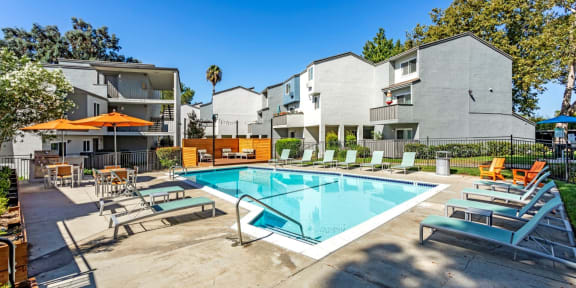 TrailView Apartment Homes in Concord, California Pool with Lounge Chairs