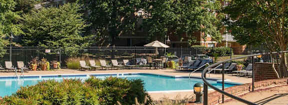 View looking to swimming pool and sundeck area at Amberleigh, Fairfax, Virginia