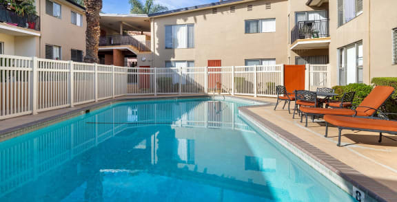 our apartments have a large pool and lounge chairs