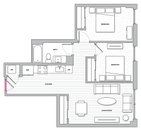 Rosedale 6 - WDU (Call for Income Restrictions) 2 Bedroom 1 Bath Floor Plan at Kingston at McLean Crossing, Virginia, 22102