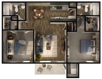 2 bed 2 bath D Floor Plan at The Reserve at City Center North, Houston, Texas