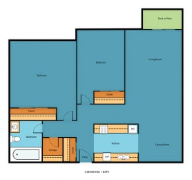 2 Bedroom 1 Bath Floor Plan at Pacific Park Apartment Homes, Edmonds, WA