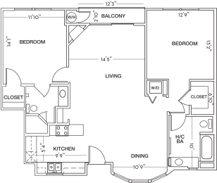 2 Bedroom Floor Plan at Toluca Court, Toluca Lake, CA, 91602
