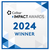 the impact awards 2020 winner logo with a blue and white frame at Sierra Gateway Apartments, Rocklin, CA
