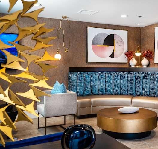 Lobby seating at The Preston Miracle Mile Apartments, Los Angeles, CA, 90036