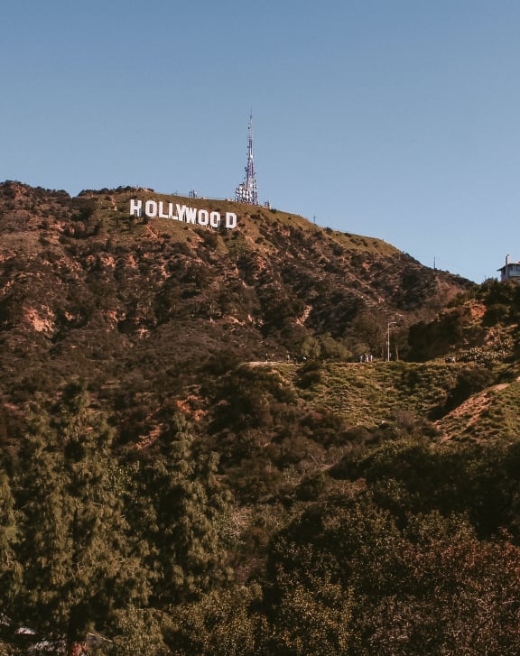 a view of the hollywood sign on a hill