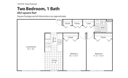 1410 St. Paul Apartments Floor Plan 761-2br1b