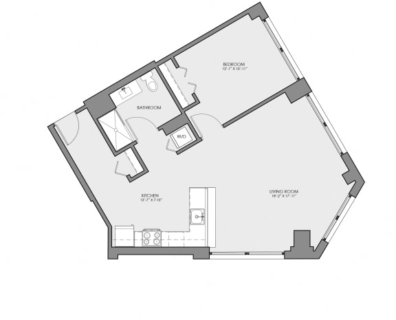 1 bed 1 bath floor plan F at Lakeview 3200 Apartments, Illinois, 60657