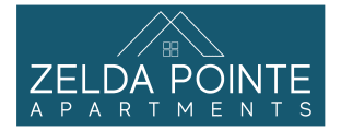 a blue logo with the words zelea pointe apartments on it