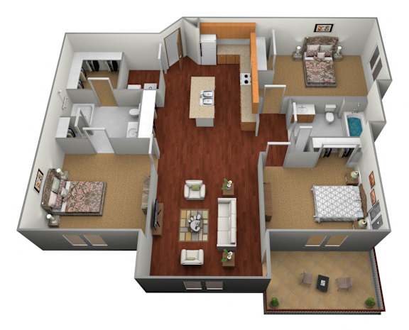 Floor Plan  3 bed 2 bath Floor Plan at Urban View Apartments, Fargo, North Dakota