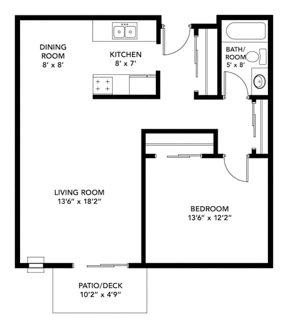 Mountain View Apartments - One Bedroom Floor Plan (2D)