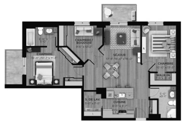 Floor Plan  3 bedroom 2 bathroom apartment floor plan at La Voile Boisbriand in Boisbriand, QC