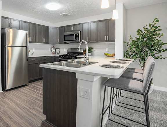 a kitchen with stainless steel appliances at Meadowbrooke Apartment Homes, Grand Rapids, MI