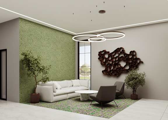 Lobby area with fancy lights at Bloom, Monona, Wisconsin