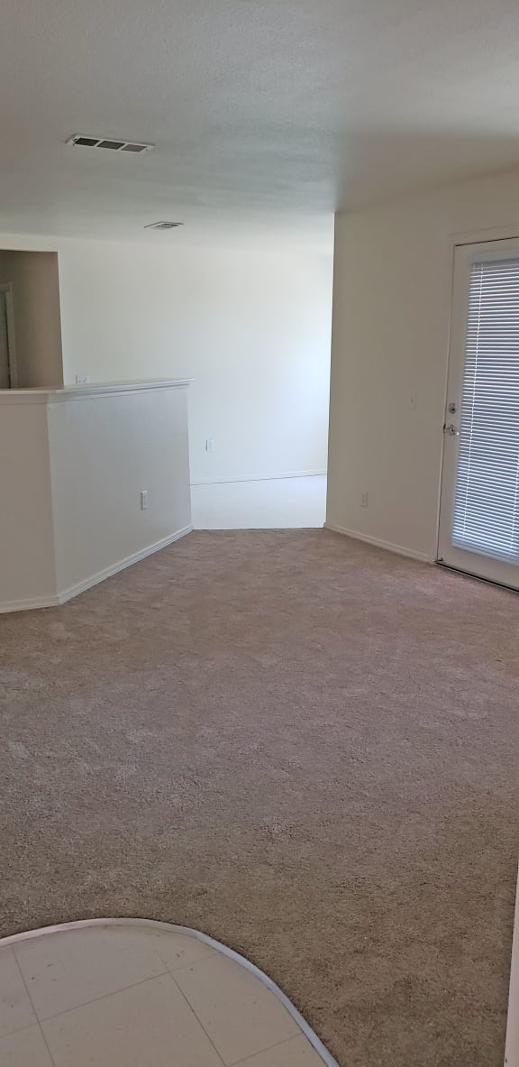 Image of open carpeted space with door