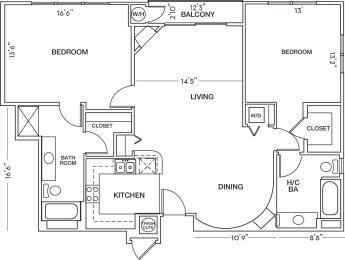 2 Bedroom Floor Plan at Toluca Court, Toluca Lake, California