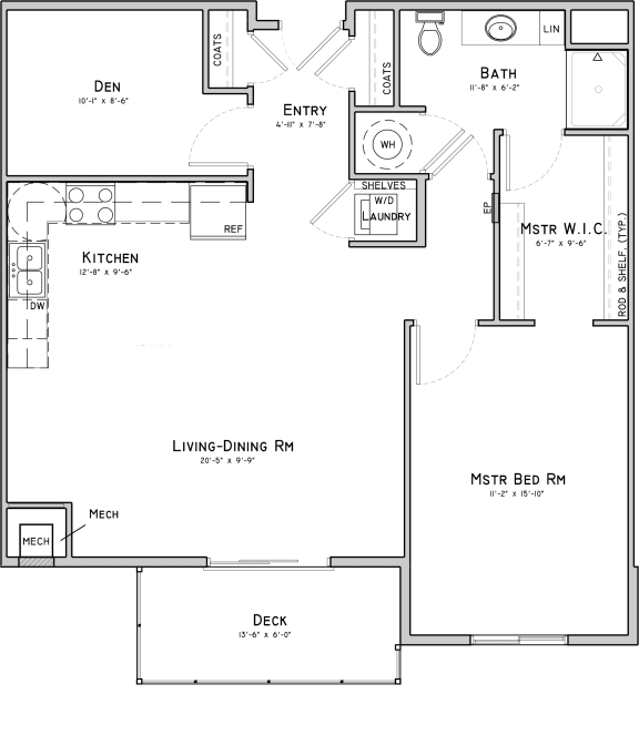 Walnut one bedroom one bathroom with den at 360 at Jordan West