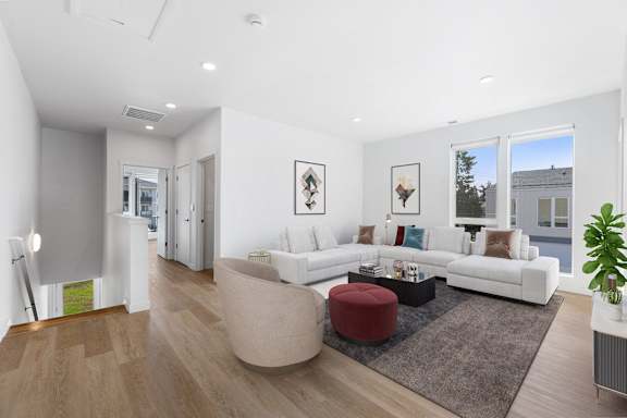 a living room with a couch and a coffee table