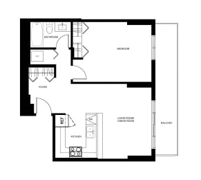 1 bedroom 1 bathroom suite layout Wesley Place in Vancouver, BC