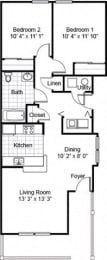2 Bedroom 1 Bath 2D Floorplan-Parsons Place Apartments, East St. Louis, IL