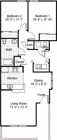 2 Bedroom 1 Bath 2D Floorplan-Parsons Place Apartments, East St. Louis, IL
