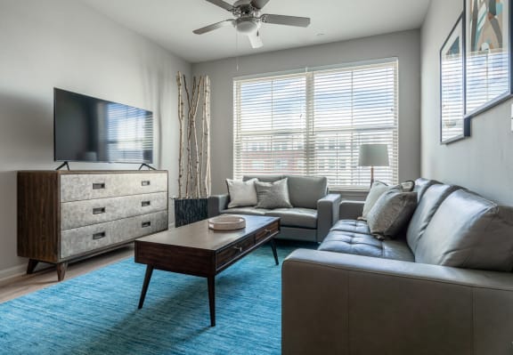 a living room with a couch and a coffee table