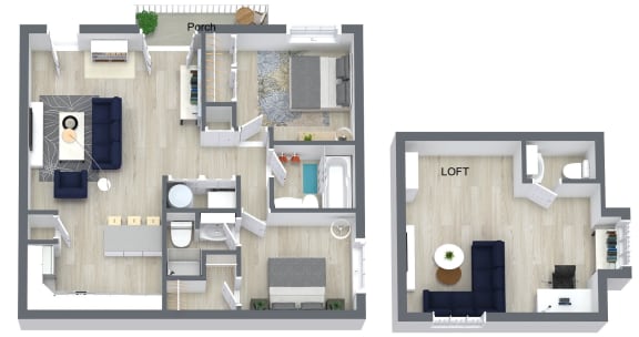  Floor Plan Two Bedroom Two and Half Bathroom with Loft
