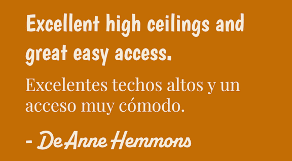 A quote about high ceilings and easy access by DeAnne Hemmons.