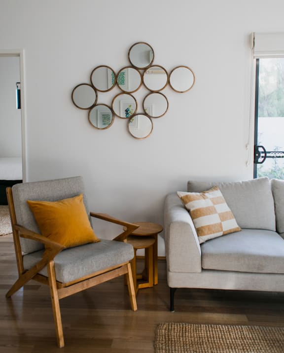 a living room with two chairs and a couch at La Terraza, Phoenix, AZ, 85018