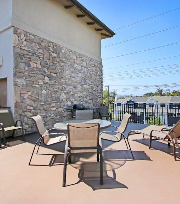 an outdoor seating area at Toluca Court, Toluca Lake, CA