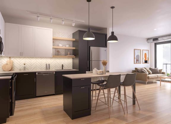 a rendering of a kitchen in a development.