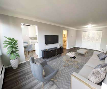 a living room with a couch and a tv
