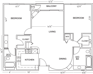 2 Bed Floor Plan at Toluca Court, Toluca Lake, CA