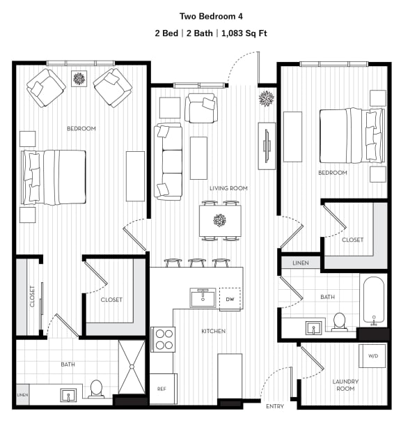 Voda Apartment 2 Bedroom 4 2D Floor Plan