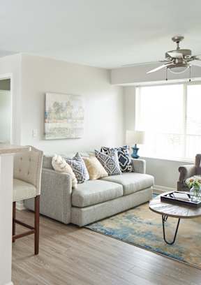 Living room with kitchen at Meadowlark Place Apartments, Grimes