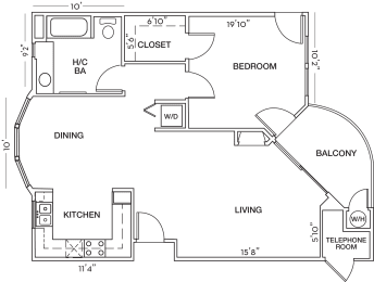 1 Bed 1 Bath Floor Plan at Toluca Court, Toluca Lake, California