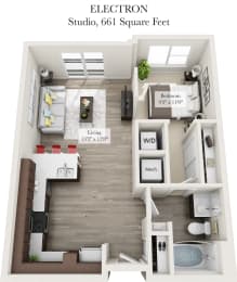 Electron Studio Floor Plan of the Venture Apartments iN Tech Center in Newport News VA