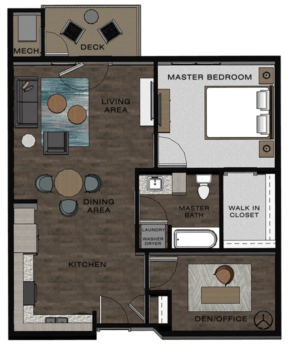 1 Bed  1 Bath Plus Den A Floor Plan at TRIO @ southbridge, Shakopee, Minnesota