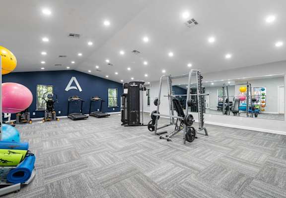 the gym at the arcadia apartments in plano, tx