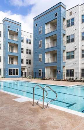 Resort style swimming pool with courtyard seating at Emilia, Boerne, TX, Texas, 78006