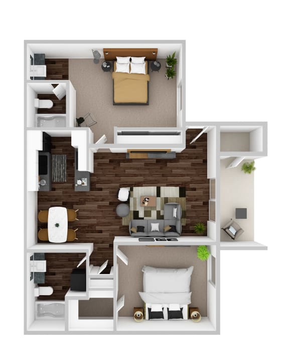 this is a 3d floor plan of a house with bedroom and living room