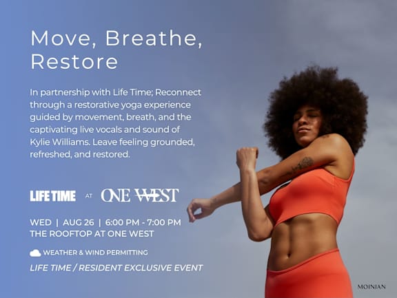 A yoga event is advertised for August 26 at One West.