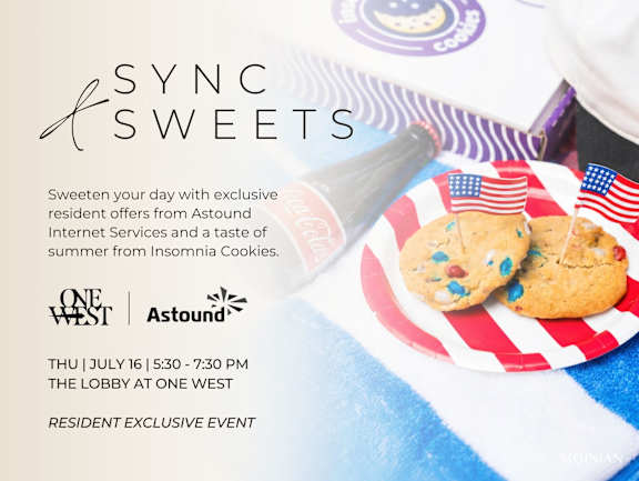 A poster advertises a Sweeten Your Day event with Astound Internet Services.