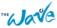 the logo for the wave on a green background